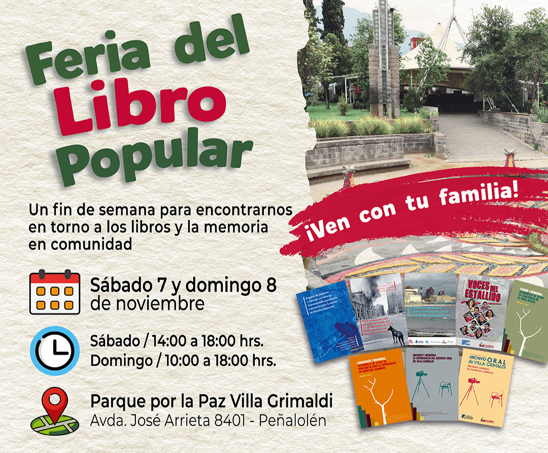 Villa Grimaldi invita a la Feria del Libro Popular: un fin de semana para encontrarnos en torno a los libros y la memoria